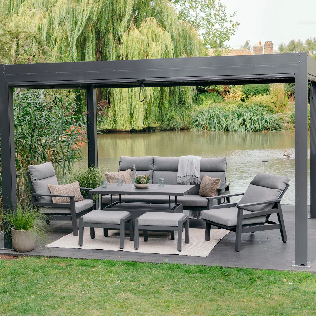 Leisure Grow - Barcelona Aluminium Lounge Dining Set with Adjustable Table Grey