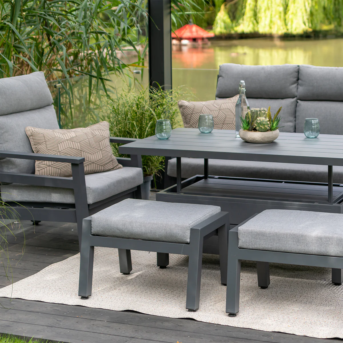 Leisure Grow - Barcelona Aluminium Lounge Dining Set with Adjustable Table Grey - Image 10