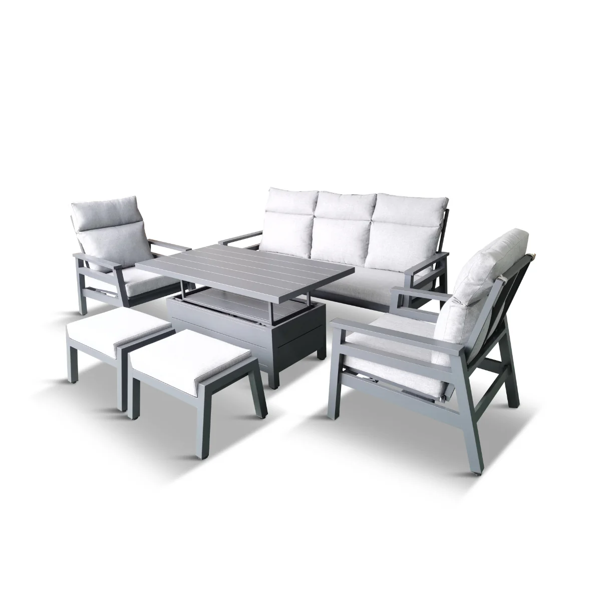 Leisure Grow - Barcelona Aluminium Lounge Dining Set with Adjustable Table Grey - Image 3