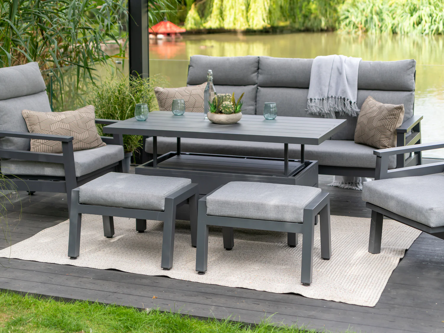 Leisure Grow - Barcelona Aluminium Lounge Dining Set with Adjustable Table Grey - Image 8
