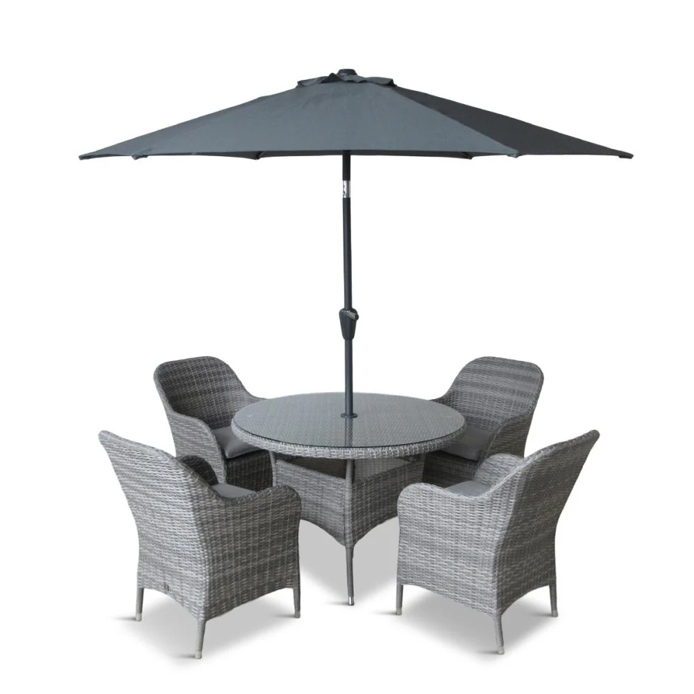 Leisure Grow - Monte Carlo Stone 4 Seat Dining Set with 2.5m Parasol - Stone Grey - Image 2