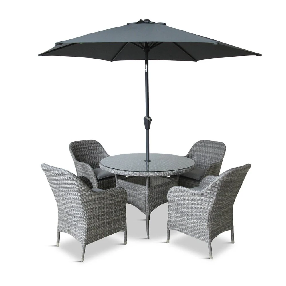 Leisure Grow - Monte Carlo Stone 4 Seat Dining Set with 2.5m Parasol - Stone Grey - Image 3