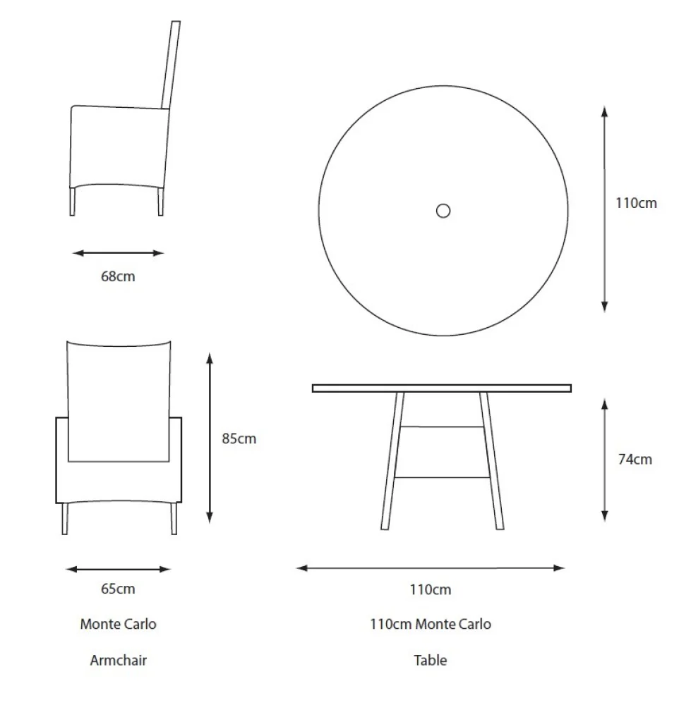 Leisure Grow - Monte Carlo Stone 4 Seat Dining Set with 2.5m Parasol - Stone Grey - Image 6