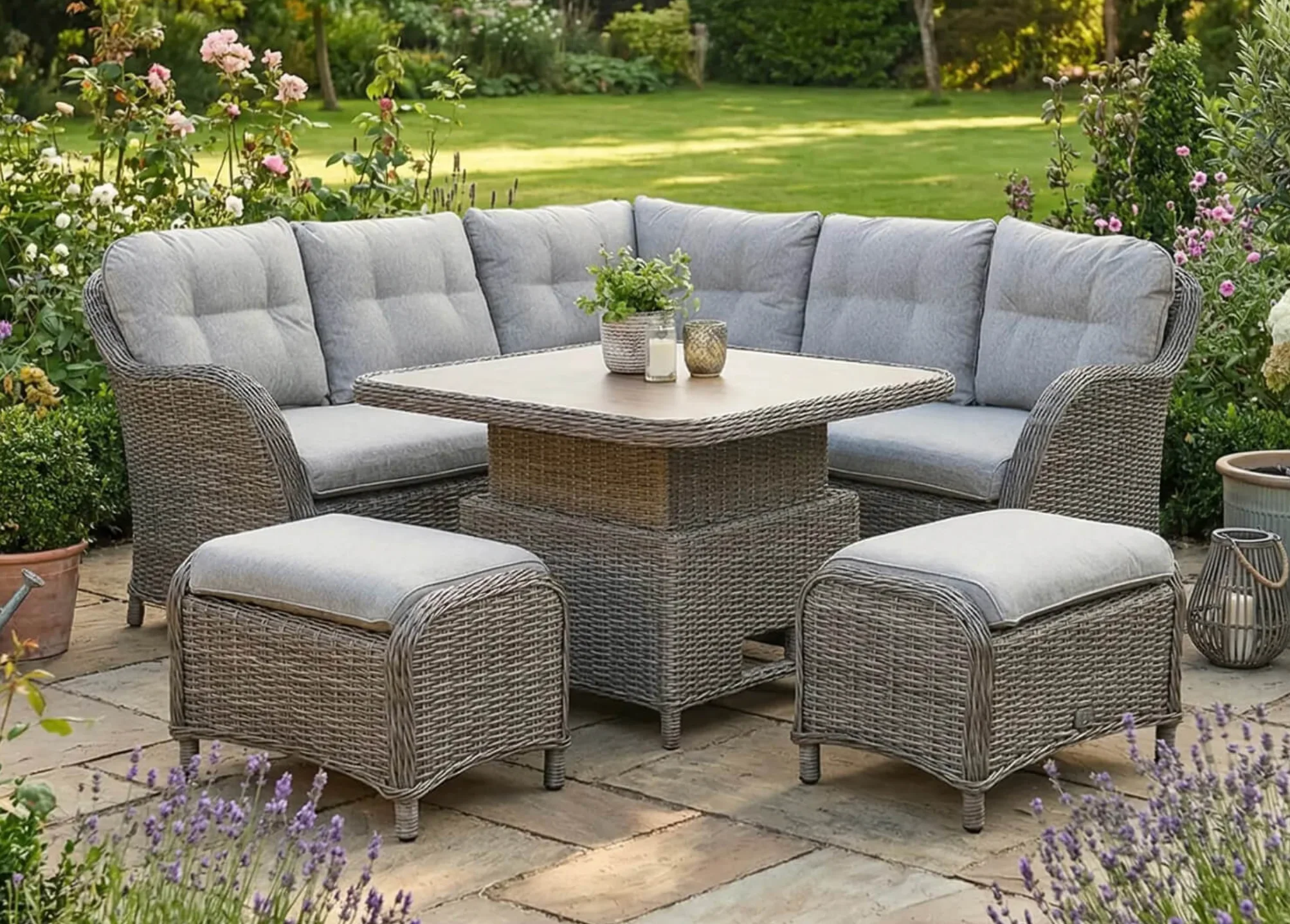 Leisure Grow - St Tropez Sand Compact Modular Corner Dining Sofa Set with Height Adjustable Table
