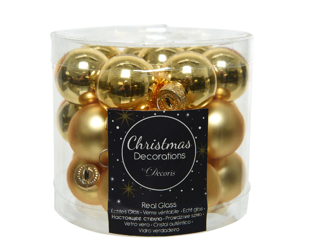 Light Gold Mixed Glass Baubles - Tube of 24