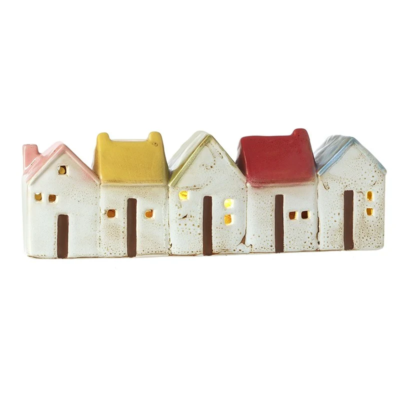 Light Up Colourful Ceramic Row of Houses Ornament - 33.5cm