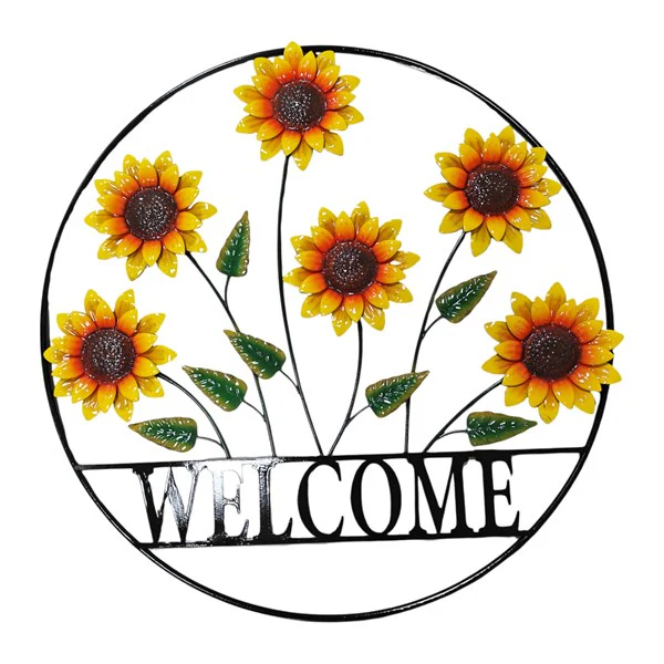 Round Welcome Sunflower Metal Wall Decoration - 51cm