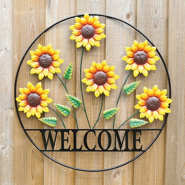 Round Welcome Sunflower Metal Wall Decoration - 51cm - Image 2