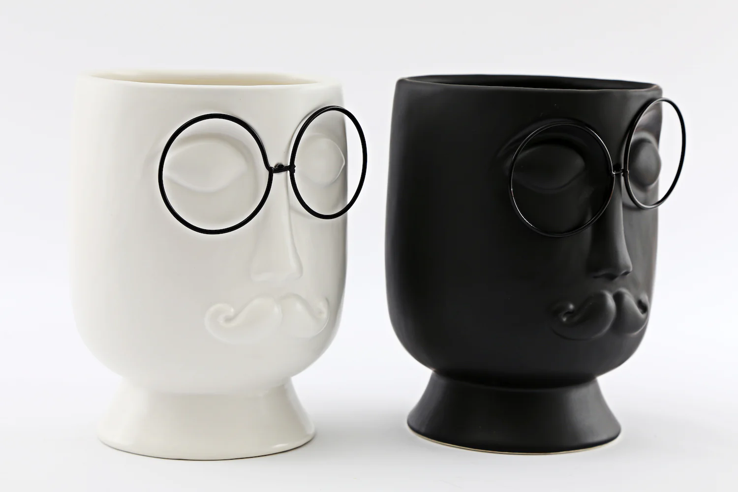 Monochrome Man Planter House Plant Pot with Glasses & Moustache