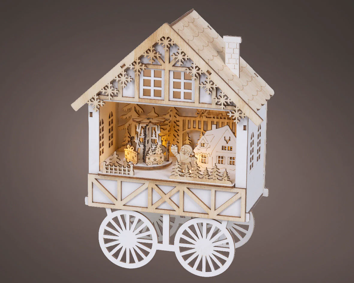 Natural Wood Warm White Light Up Christmas Market Cart