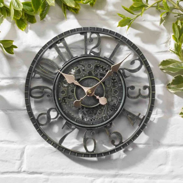 Newby Mechanical Outdoor Wall Clock- Verdigris / Dark Grey