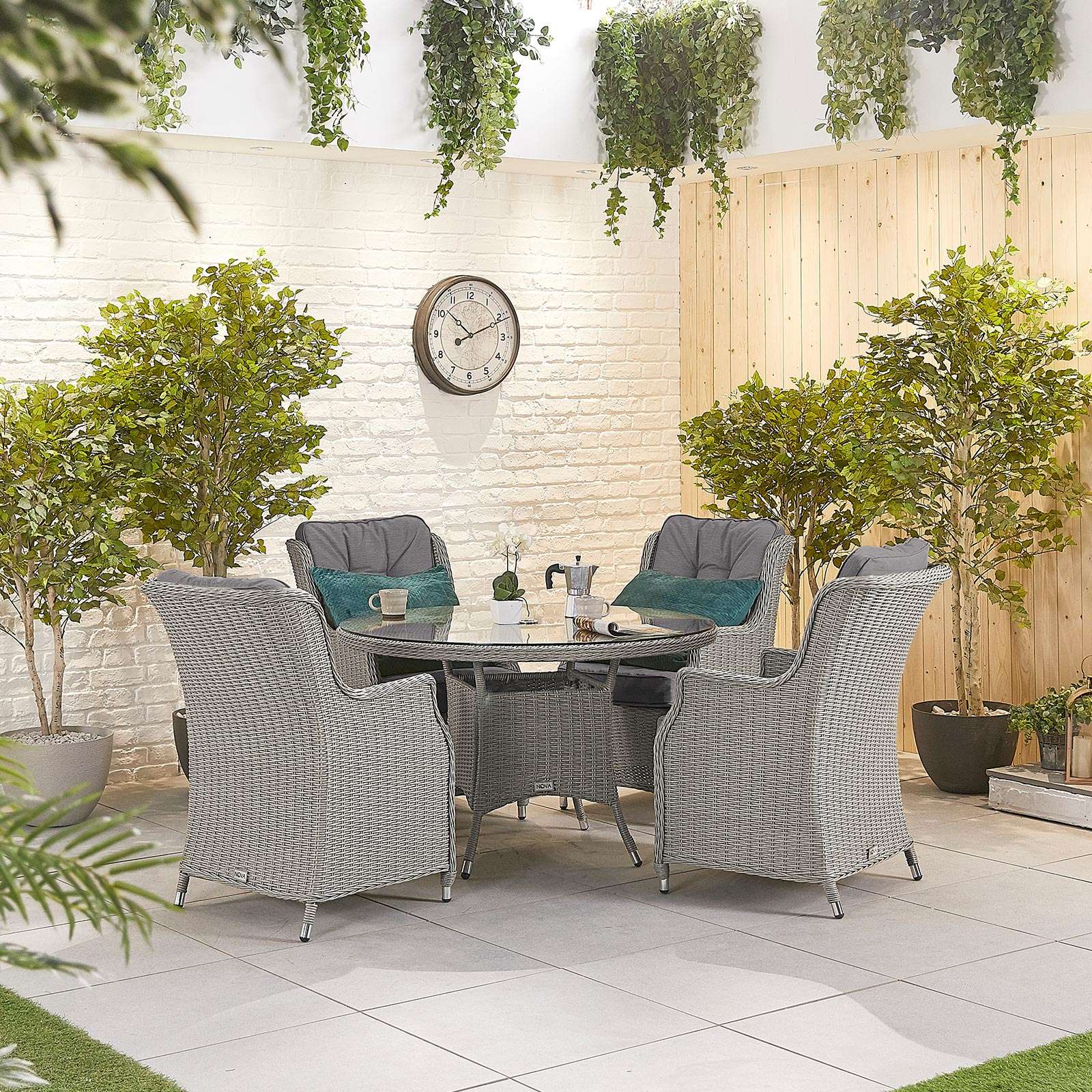 Nova Outdoor Living - Heritage Thalia 4 Seat Dining Set with 1.2m Round Table White Wash Grey Rattan - Image 6