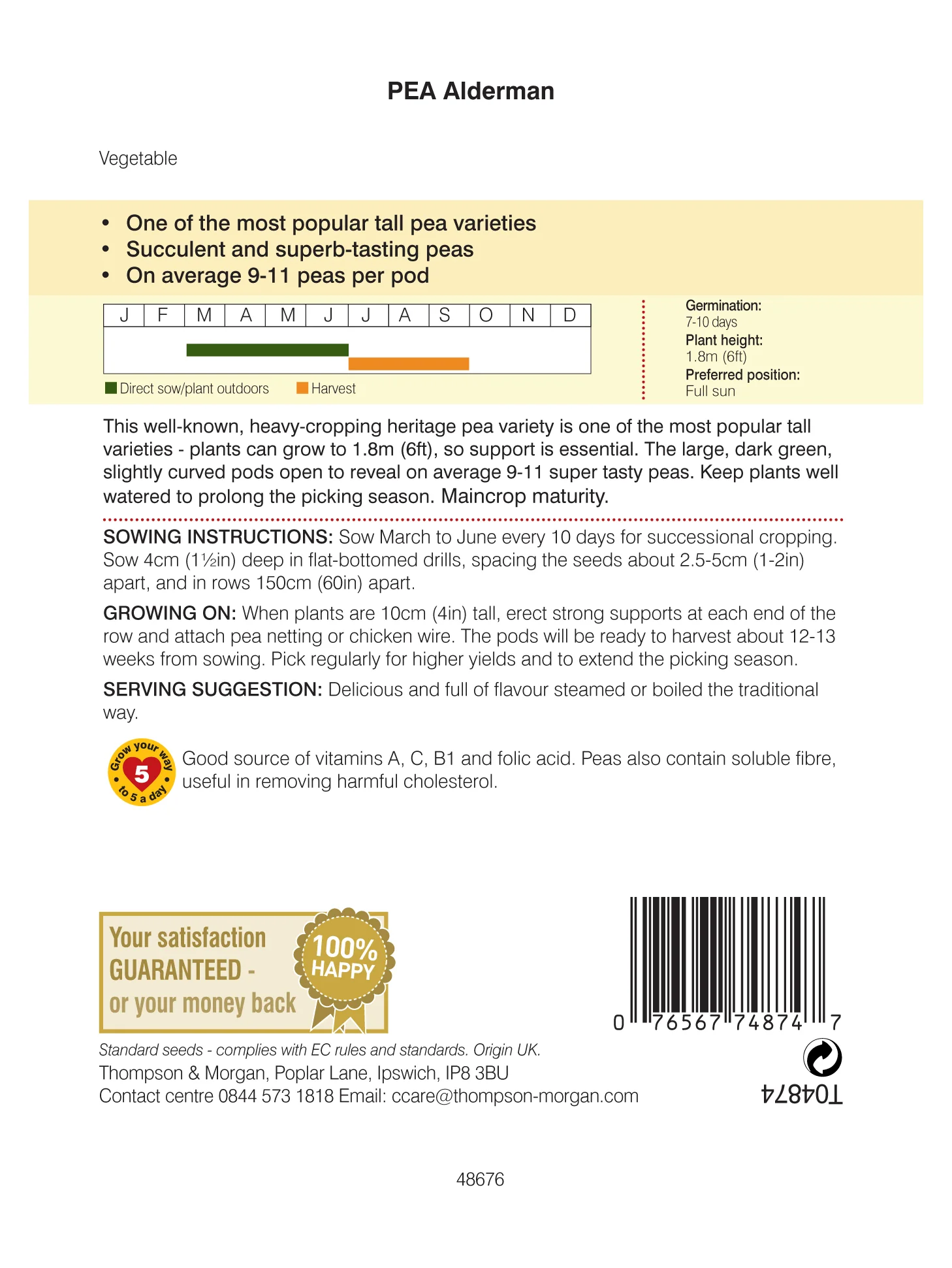 Pea Alderman- Pack of seeds - Image 2