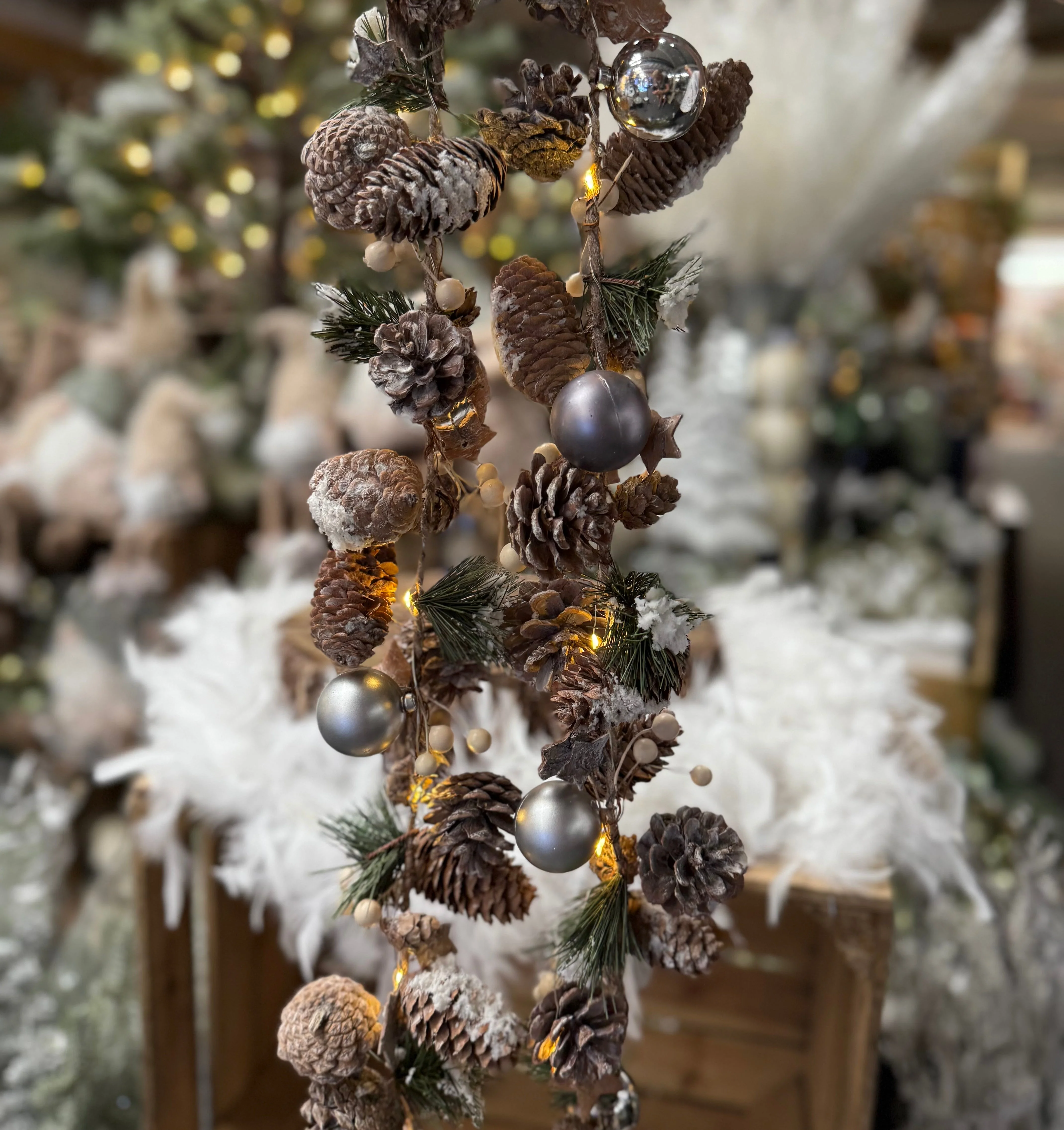 Pinecone & Bauble Garland with LED Lights - 206cm