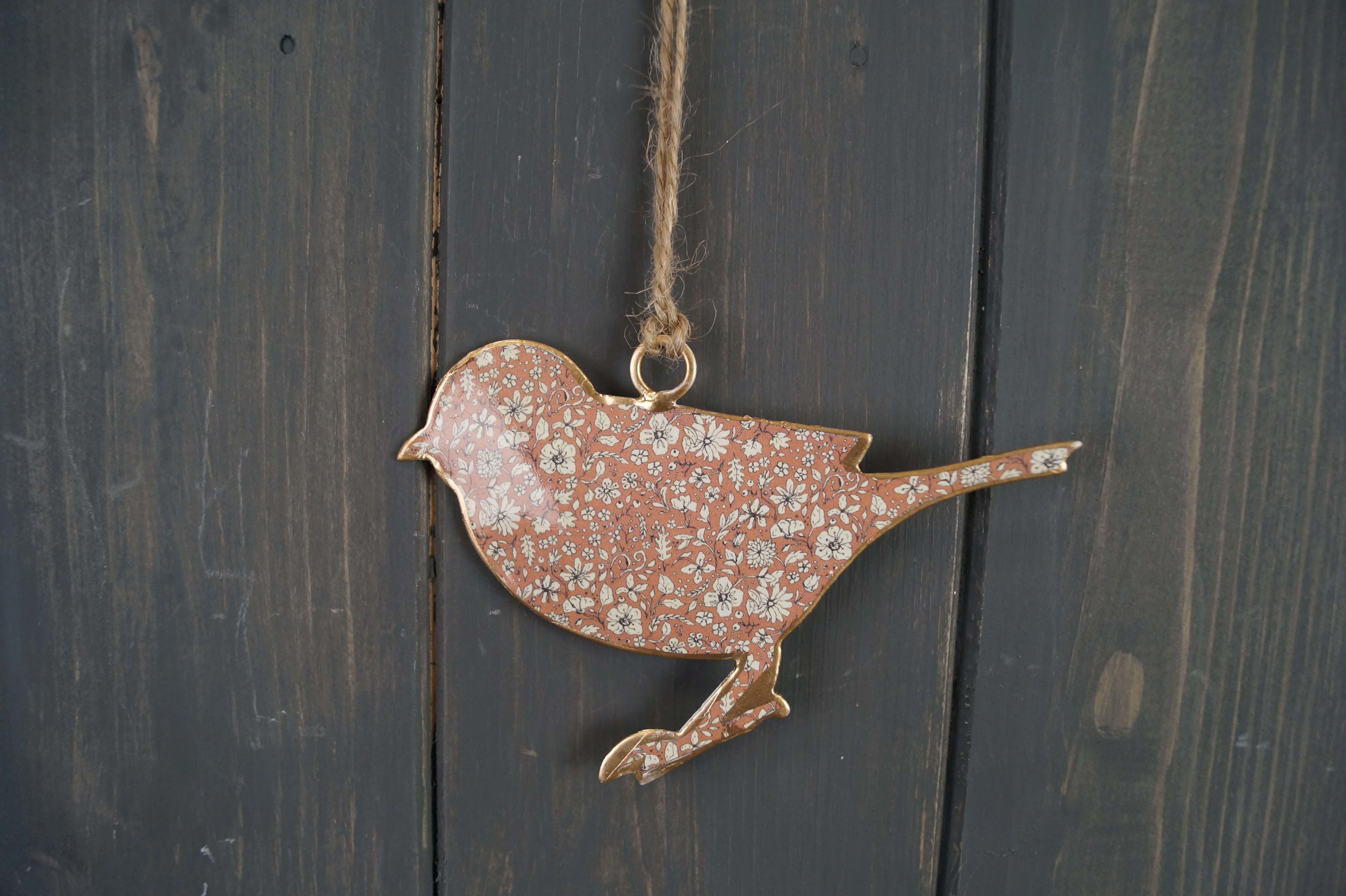 Pink Metal Hanging Bird Decoration - 10cm