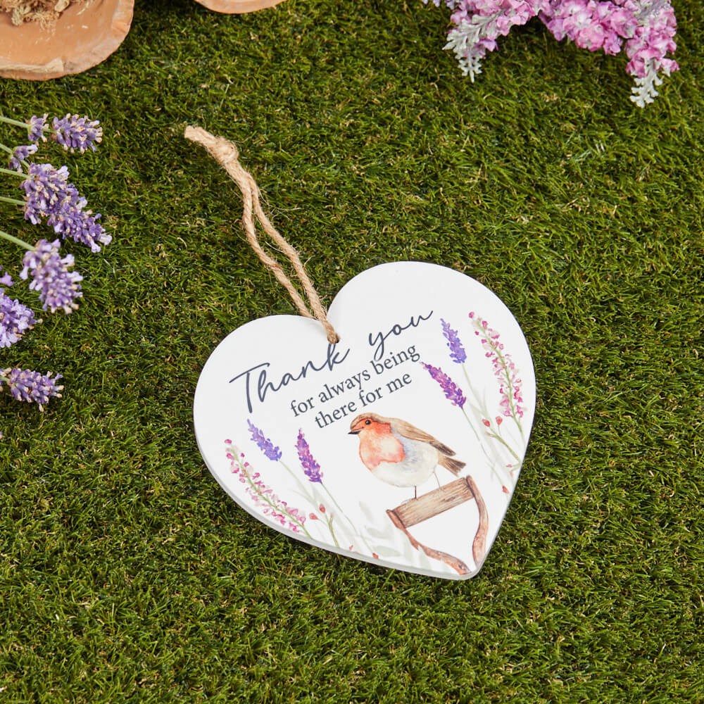 Robin Thank You Hanging White Ceramic Heart Hanger