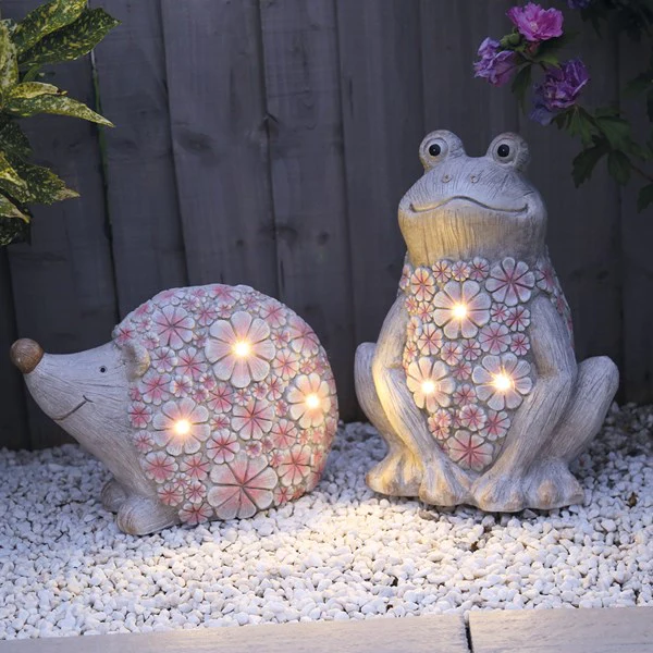Solar Light Up Pink Floral Hedgehog - 29x15cm - Image 2