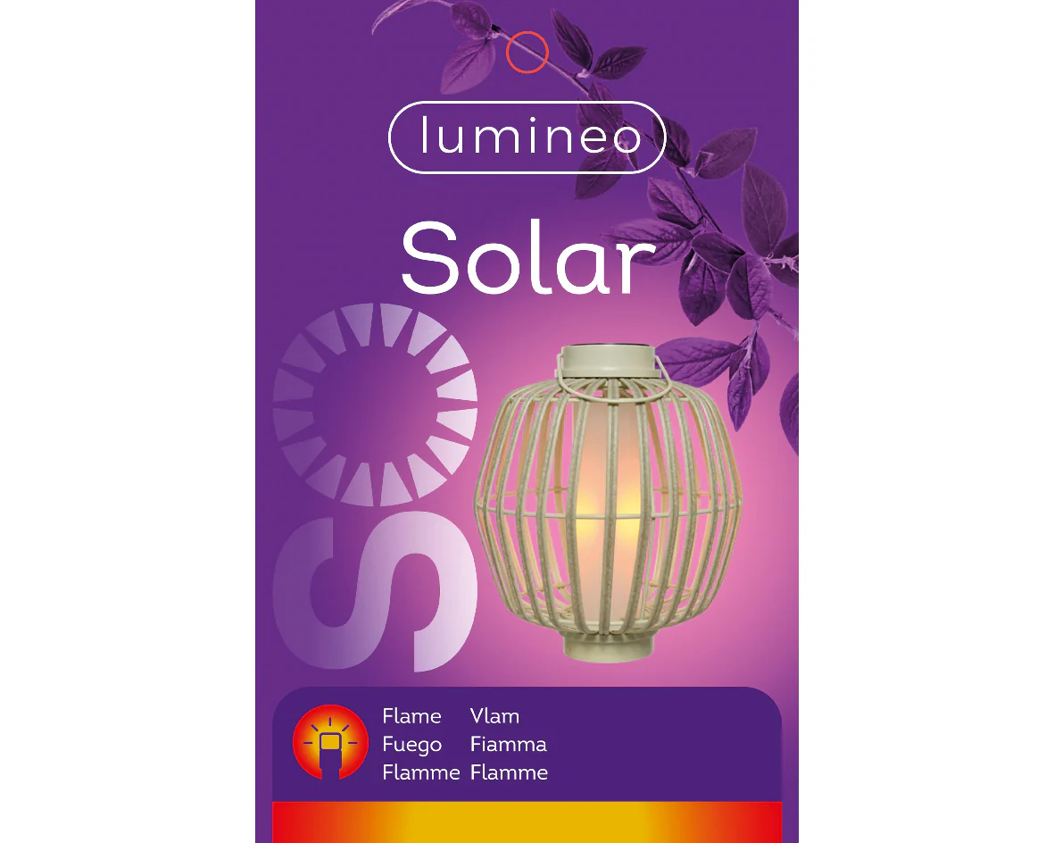 Solar Powered Flame Effect LED Grey Bamboo Cane Effect Lantern - Image 4