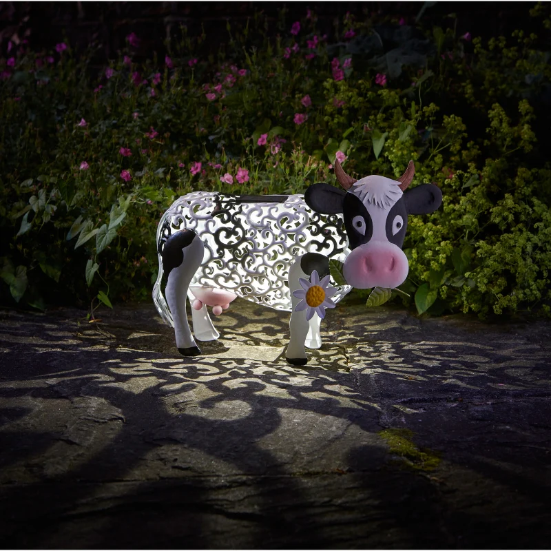 Smart Solar Silhouette Daisy Cow Light Up Ornament