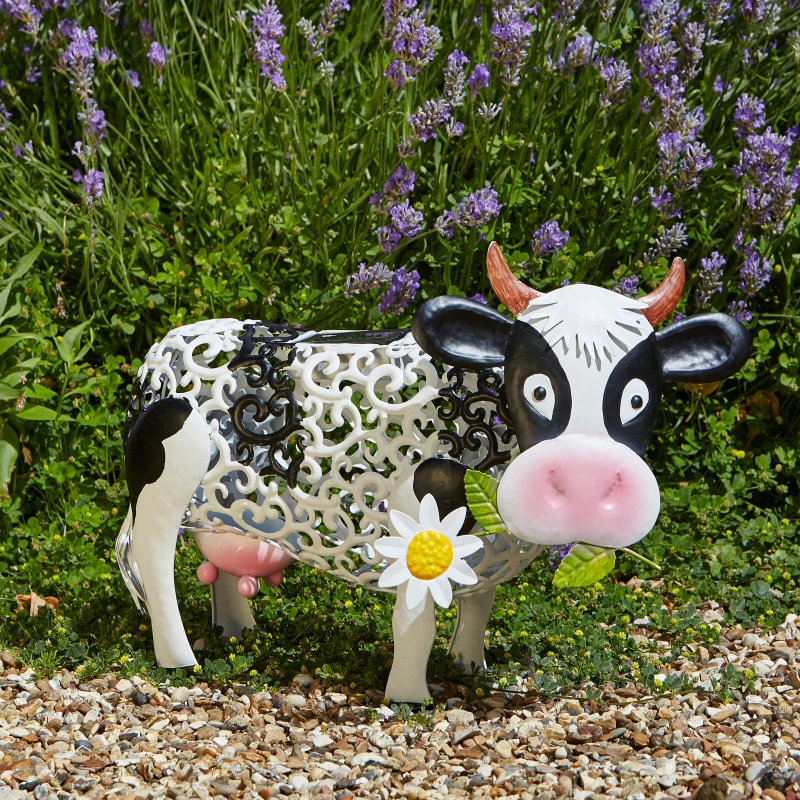 Smart Solar Silhouette Daisy Cow Light Up Ornament - Image 3
