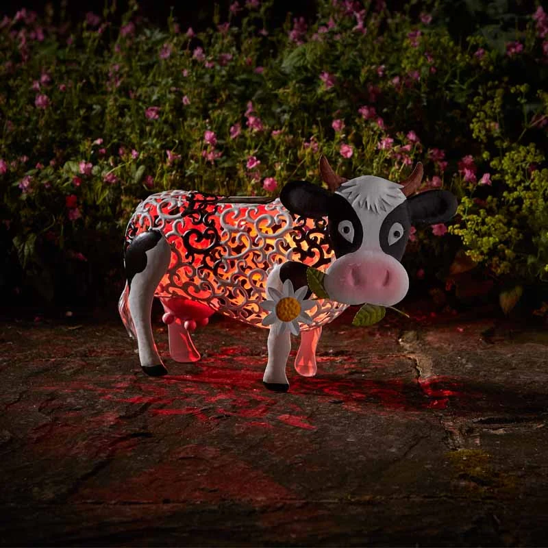 Smart Solar Silhouette Daisy Cow Light Up Ornament - Image 4