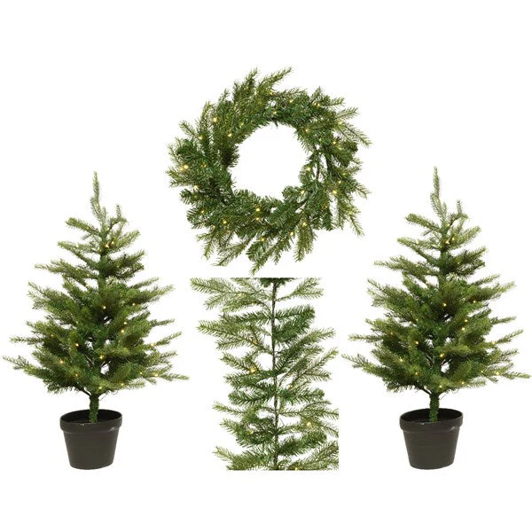 Special Offer - Grandis set Micro LED Outdoor Door Set of 2 Pre-lit Trees, Wreath & Garland