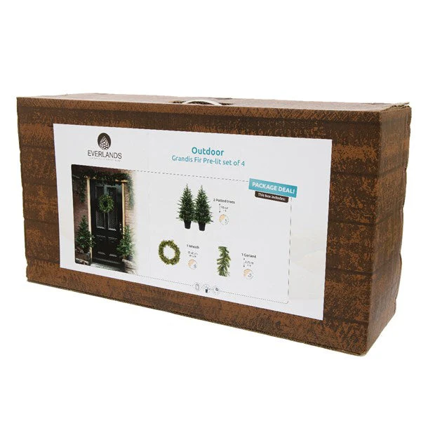 Special Offer - Grandis set Micro LED Outdoor Door Set of 2 Pre-lit Trees, Wreath & Garland - Image 2