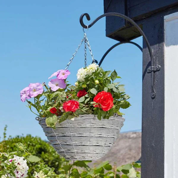 Special Offer Monza Pale Grey Faux Rattan 14in Hanging Basket
