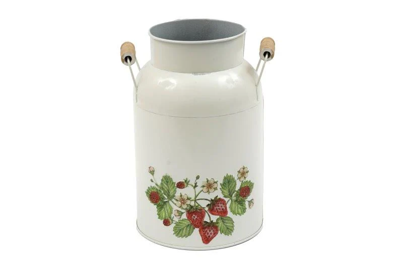 Strawberry & Leaves White Milk Jug Vase - 20.5cm