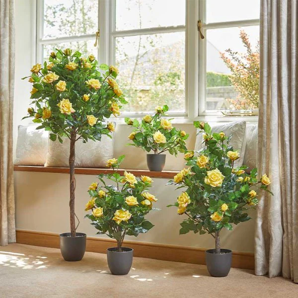 Artificial Regent Rose Potted Plant Tree Faux Flowers – 40cm Sunshine Yellow - Image 2