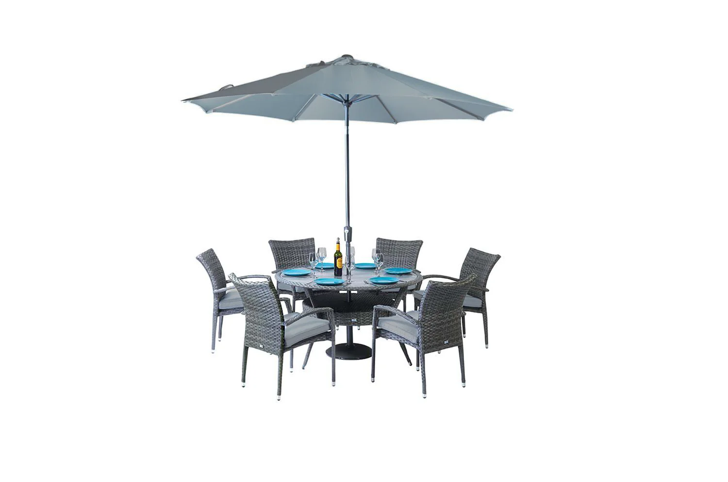 Supremo Garden Furniture - Athena Grey 6 Seat Round Dining Set in Grey Rattan & Cushions