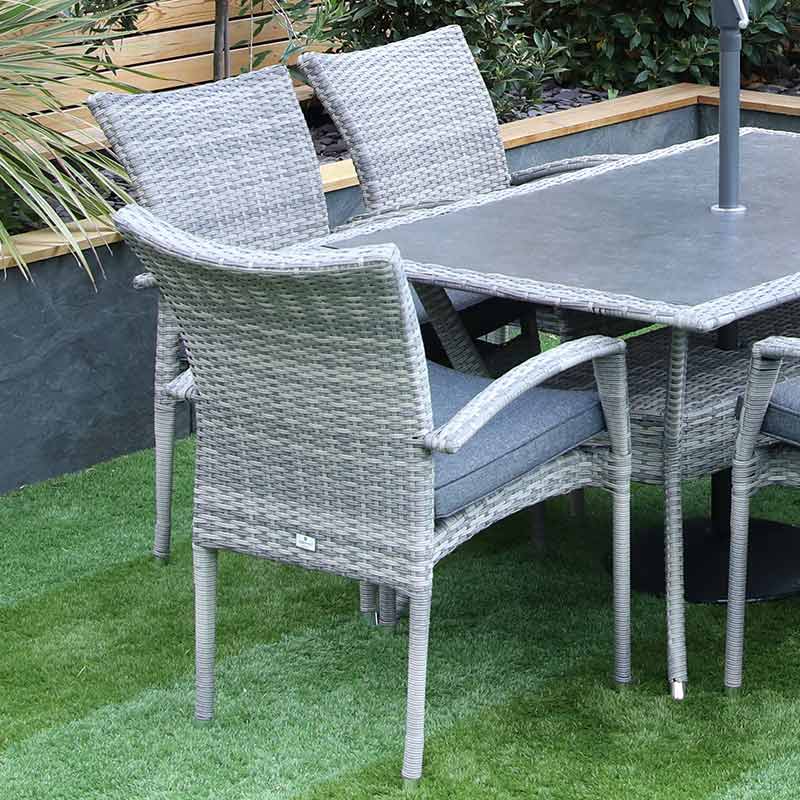 Supremo Iris 6 Seat Outdoor Dining Set with Rectangular Table, Parasol & Base - Image 4