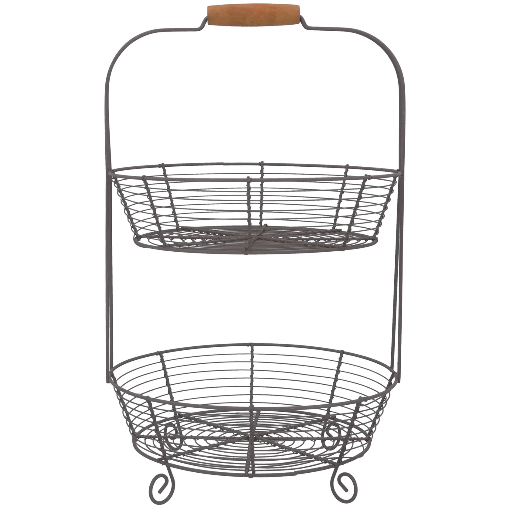 Gisela Graham - Two Tier Metal Wire Basket with Wood Handle