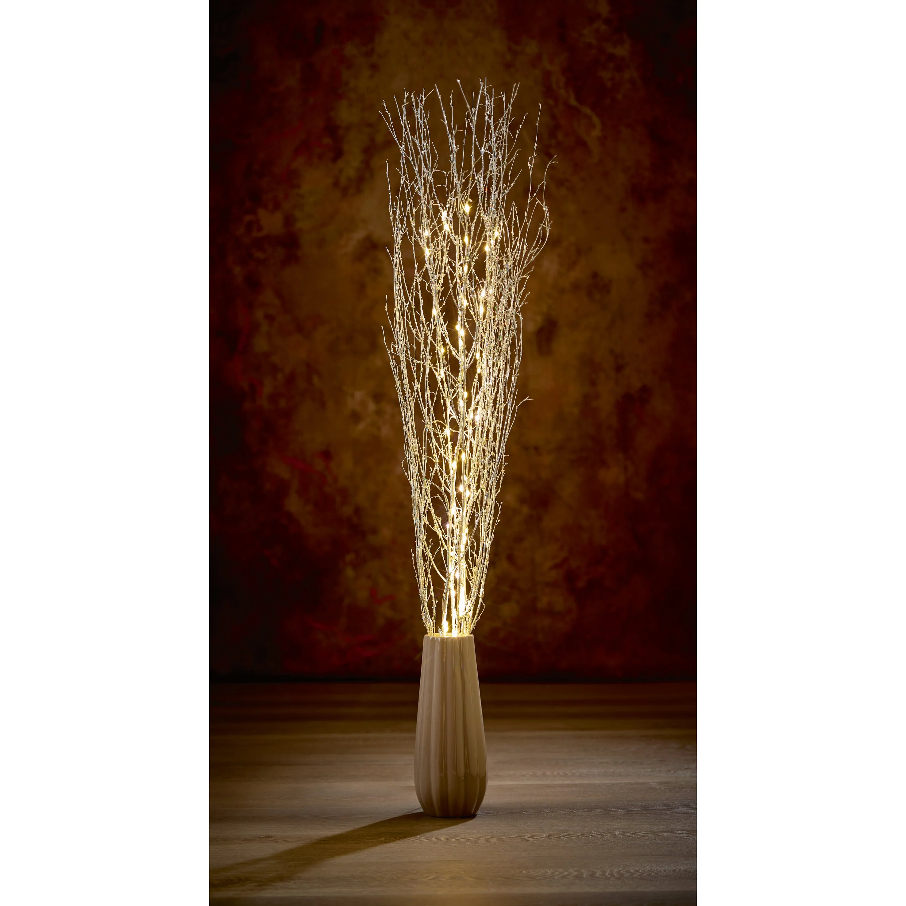 Warm White Silver Glitter LED Branches - 120cm