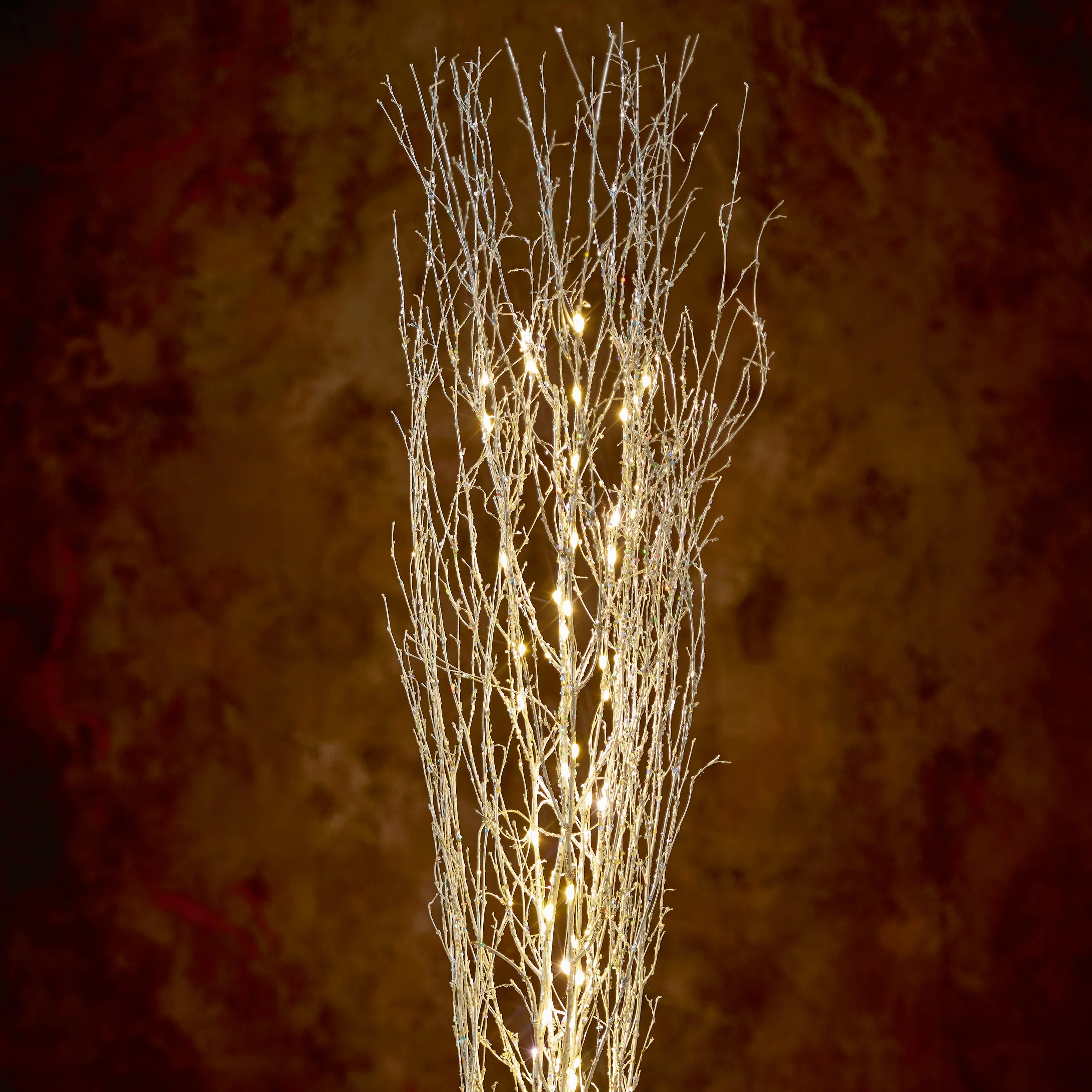 Warm White Silver Glitter LED Branches - 120cm - Image 2