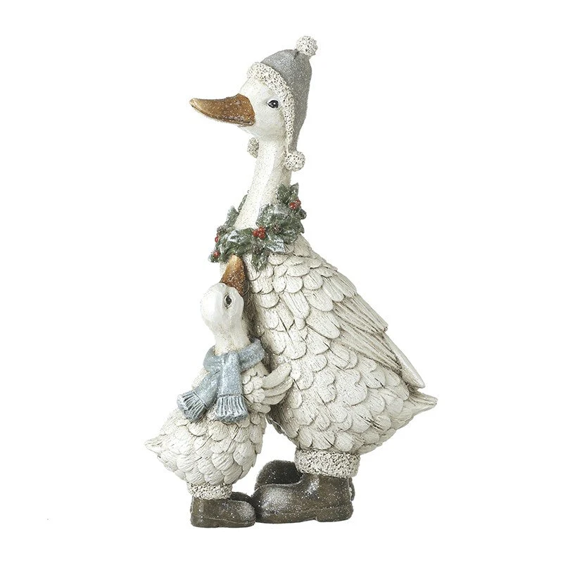 White Christmas Duck with Duckling Ornament