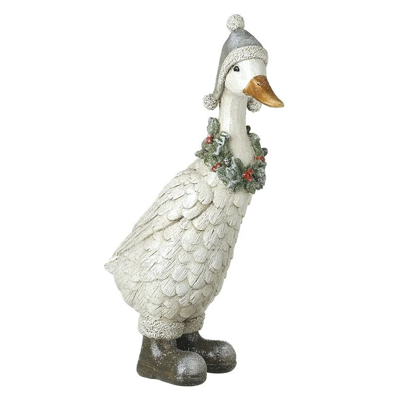White Christmas Duck with Wreath & Wellies Ornament