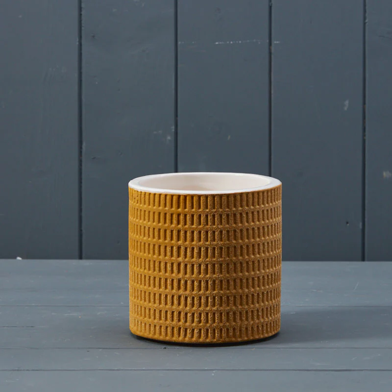 Yellow Dimpled Textured Ceramic House Plant Pot - 12cm